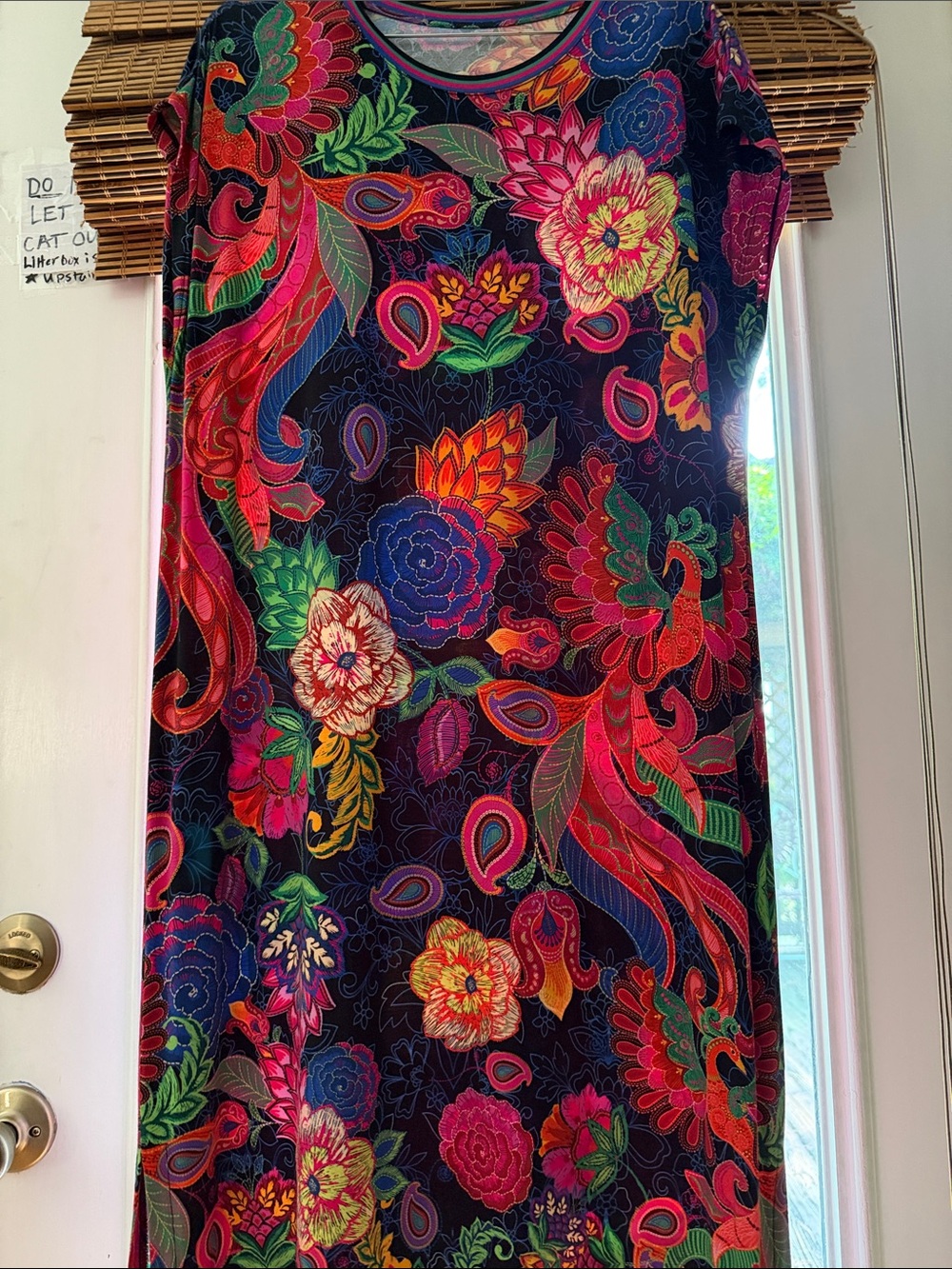 Floral Multicolor Midi Dress in Black Base (no tag large) lightweight rayon